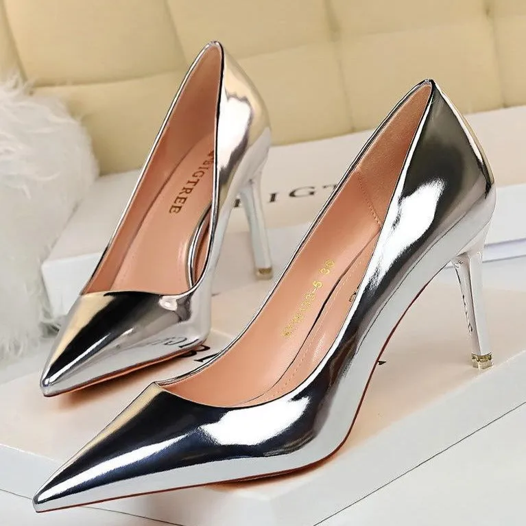 Women's fashion metal mirror high heels