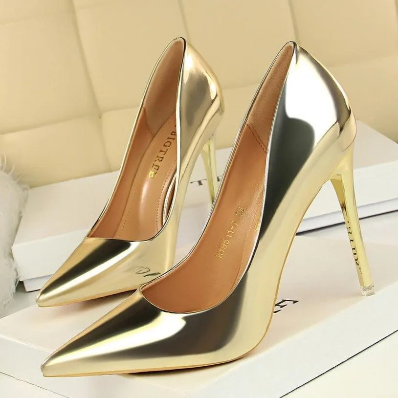 Women's fashion metal mirror high heels