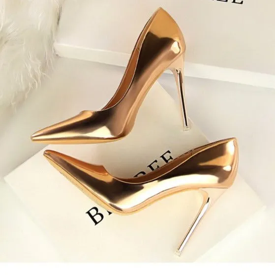 Women's fashion metal mirror high heels