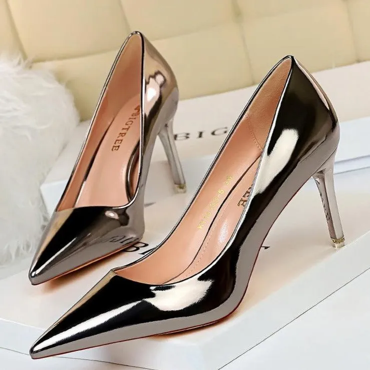 Women's fashion metal mirror high heels