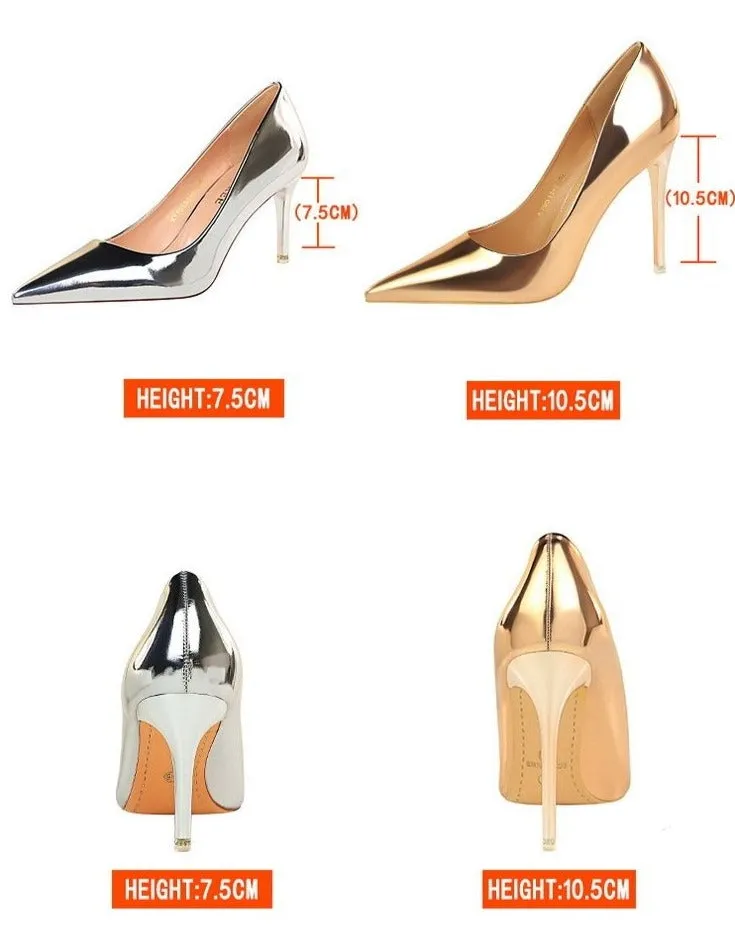 Women's fashion metal mirror high heels