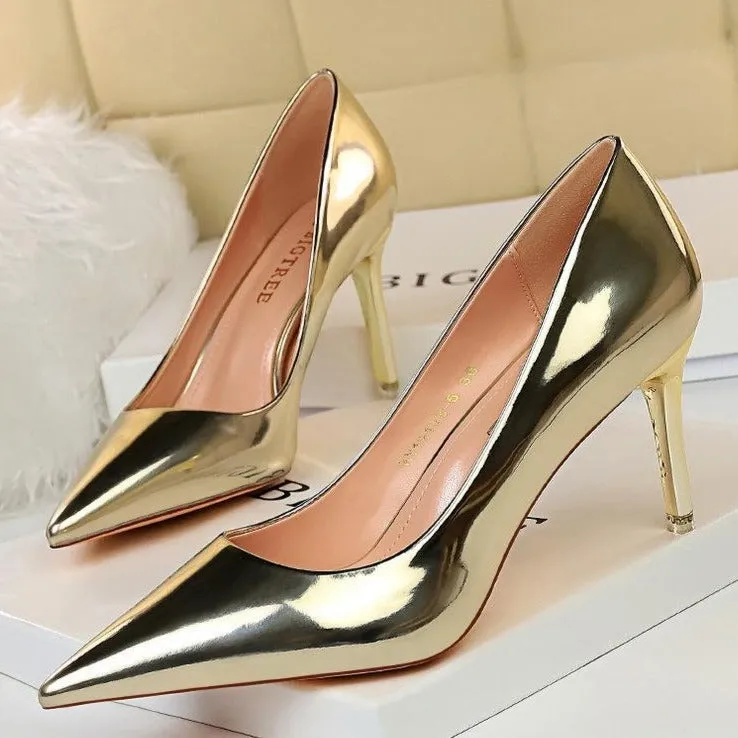 Women's fashion metal mirror high heels